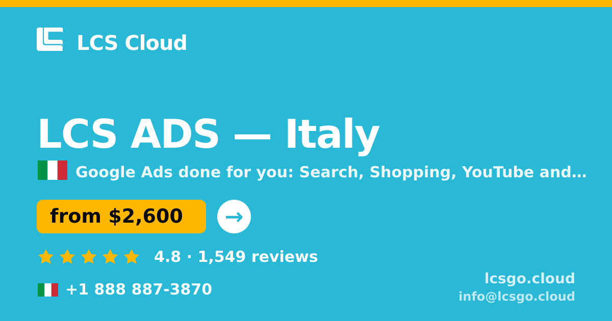 LCS ADS in Italy — from $2,600/mo, rated 4.8/5 by 1549 clients. LCS Cloud.