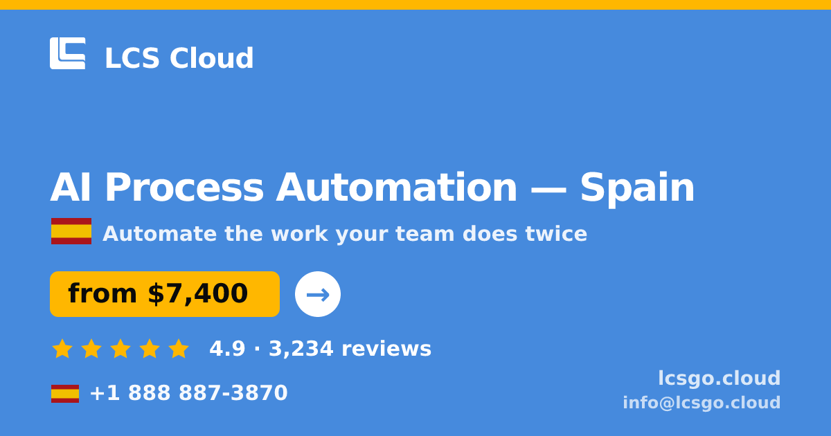 AI Process Automation in Spain — from $7,400, rated 4.9/5 by 3234 clients. LCS Cloud.
