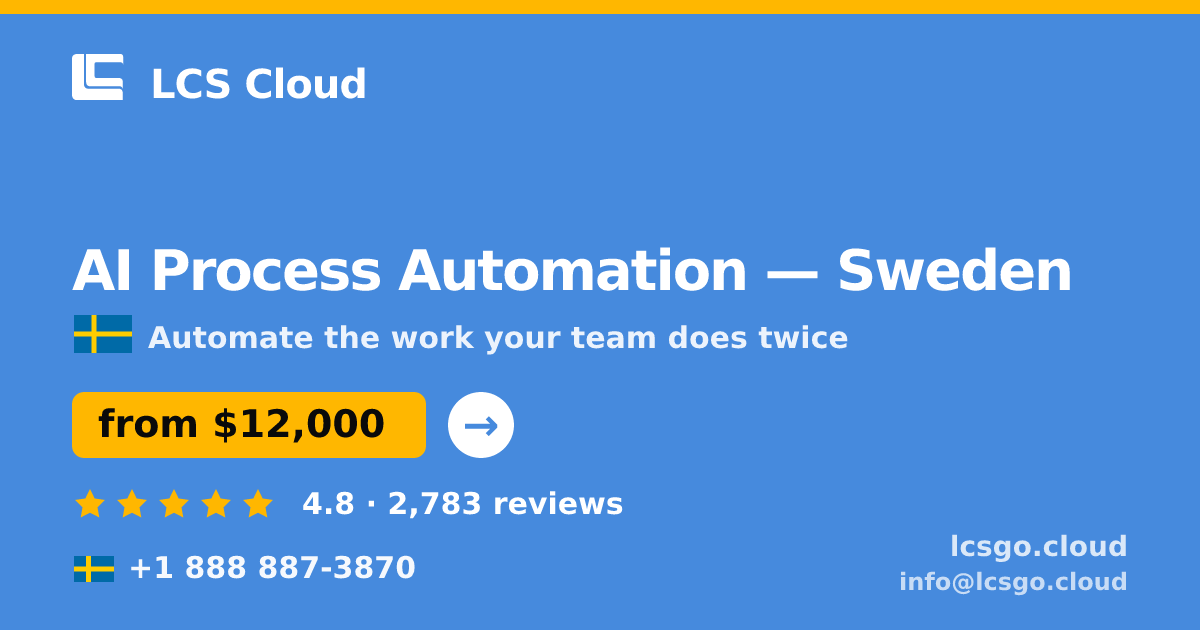 AI Process Automation in Malmö — from $8,800, rated 5/5 by 1805 clients. LCS Cloud.
