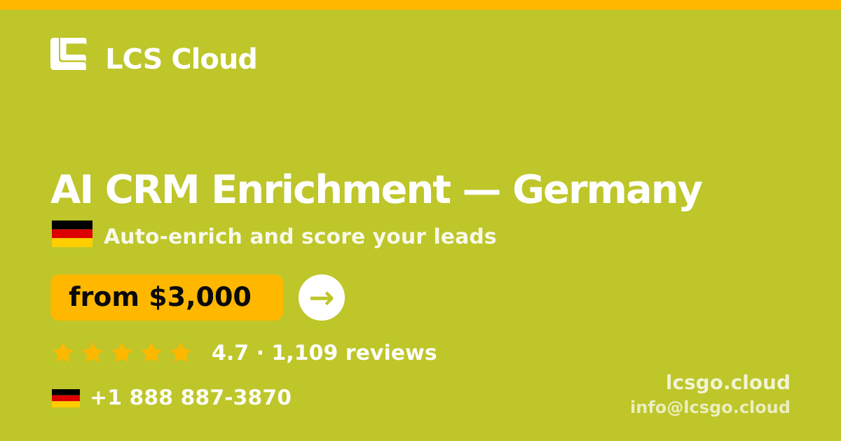 AI CRM Enrichment in Germany — from $3,000/mo, rated 4.7/5 by 1109 clients. LCS Cloud.