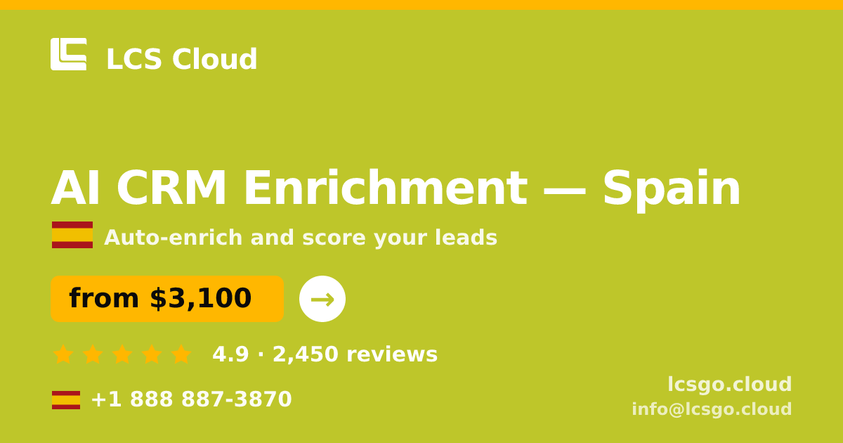 AI CRM Enrichment in Spain — from $3,100/mo, rated 4.9/5 by 2450 clients. LCS Cloud.