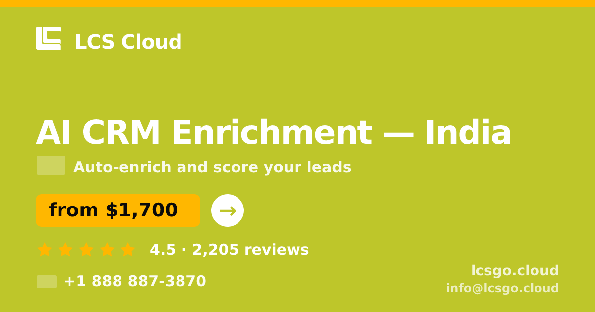 AI CRM Enrichment in India — from $1,700/mo, rated 4.5/5 by 2205 clients. LCS Cloud.