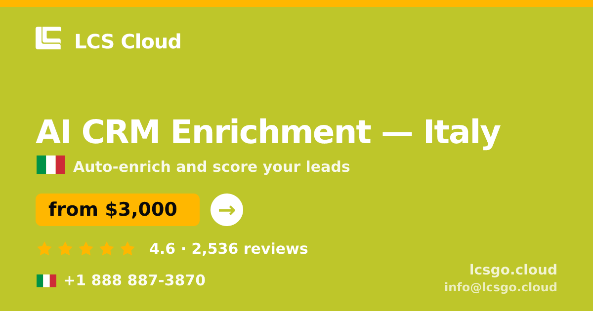 AI CRM Enrichment in Italy — from $3,000/mo, rated 4.6/5 by 2536 clients. LCS Cloud.
