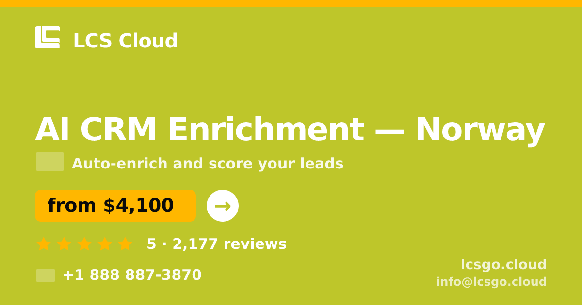 AI CRM Enrichment in Norway — from $4,100/mo, rated 5/5 by 2177 clients. LCS Cloud.