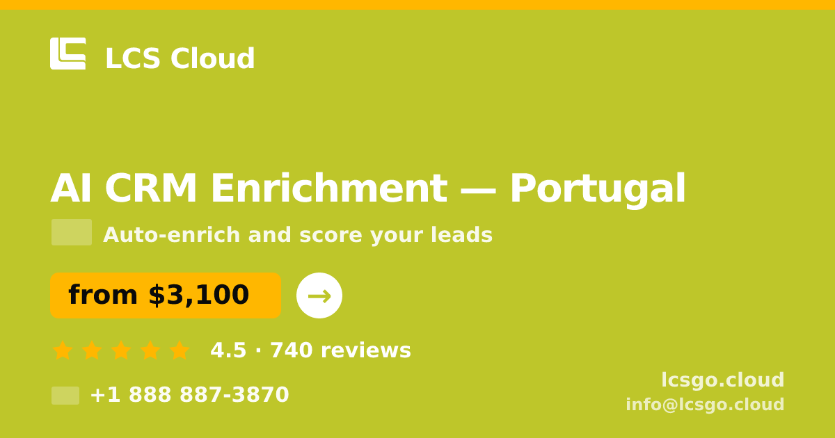 AI CRM Enrichment in Portugal — from $3,100/mo, rated 4.5/5 by 740 clients. LCS Cloud.