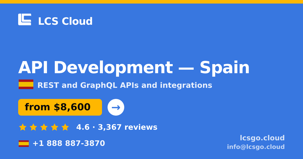 API Development in Spain — from $8,600, rated 4.6/5 by 3367 clients. LCS Cloud.