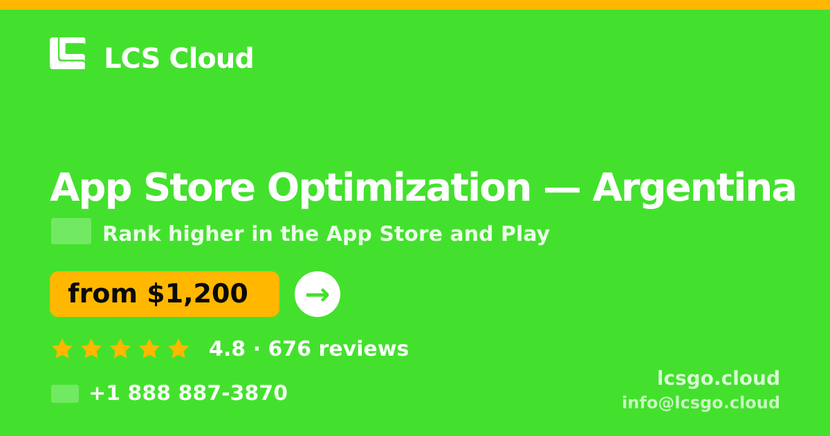 App Store Optimization in Argentina — from $1,200/mo, rated 4.8/5 by 676 clients. LCS Cloud.