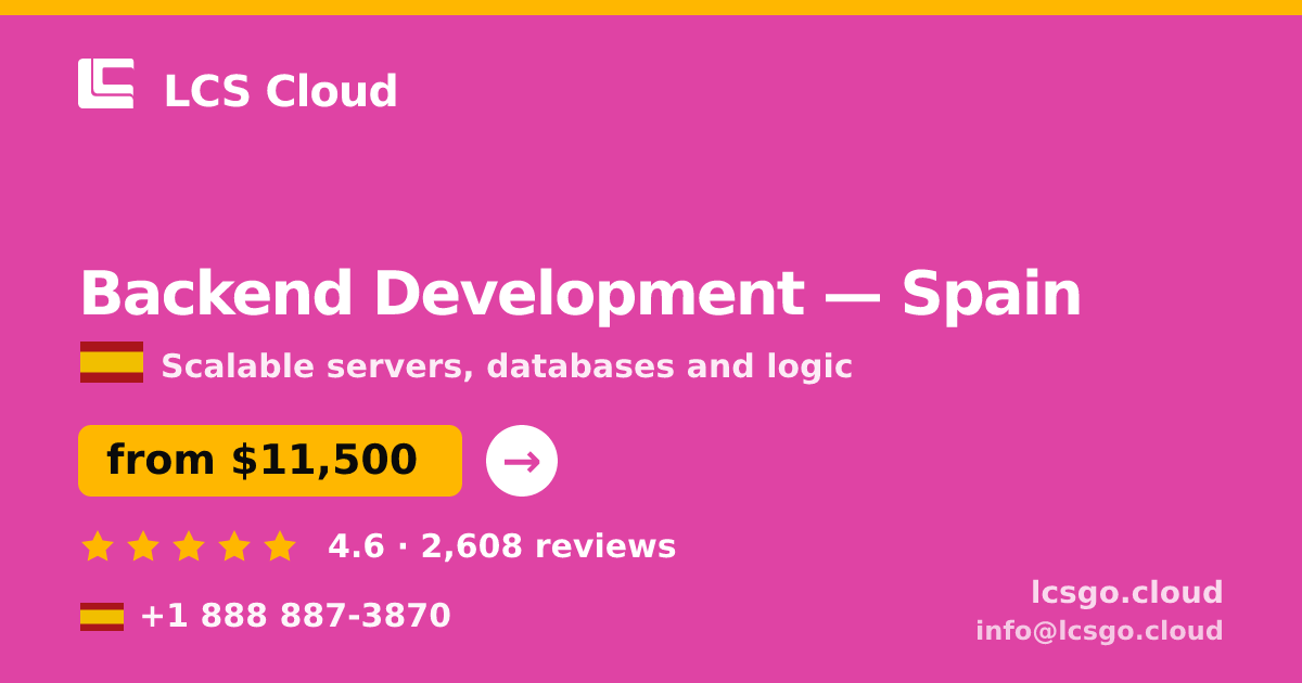 Backend Development in Spain — from $11,500, rated 4.6/5 by 2608 clients. LCS Cloud.