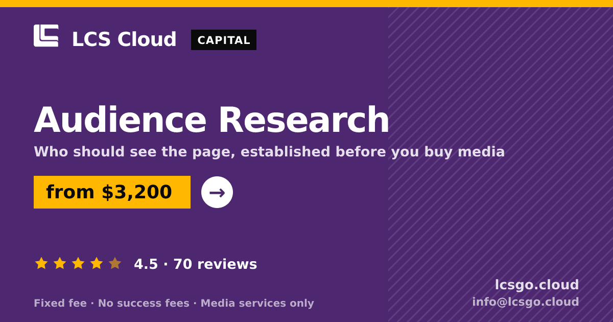 Audience Research — from $3,200, rated 4.5/5 across 70 reviews. LCS Cloud.