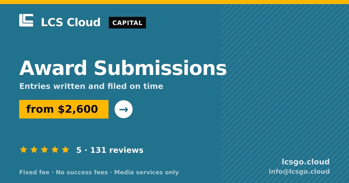Award Submissions — from $2,600, rated 5/5 across 131 reviews. LCS Cloud.