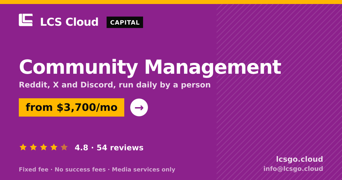 Community Management — from $3,700/mo, rated 4.8/5 across 54 reviews. LCS Cloud.