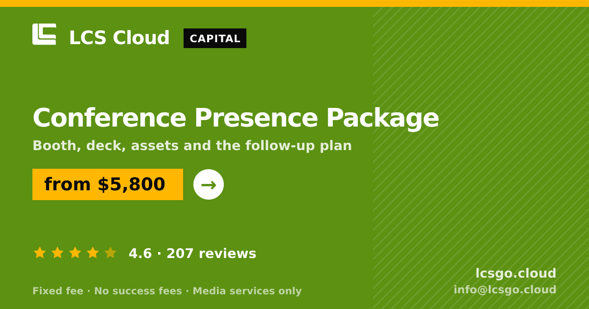 Conference Presence Package — from $5,800, rated 4.6/5 across 207 reviews. LCS Cloud.