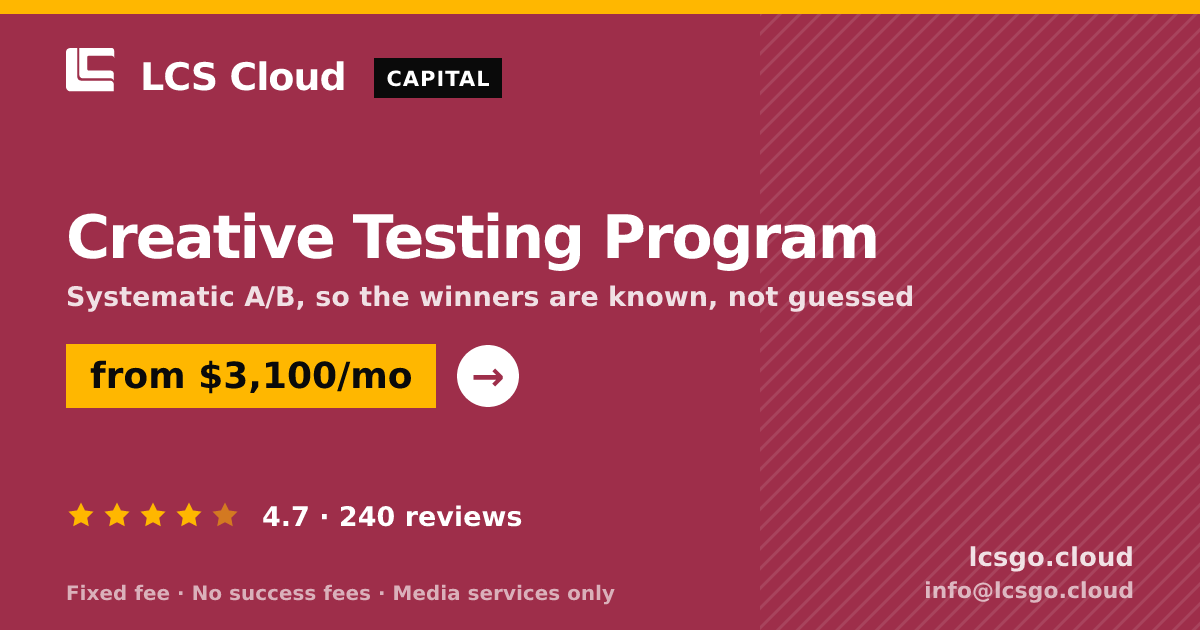 Creative Testing Program — from $3,100/mo, rated 4.7/5 across 240 reviews. LCS Cloud.