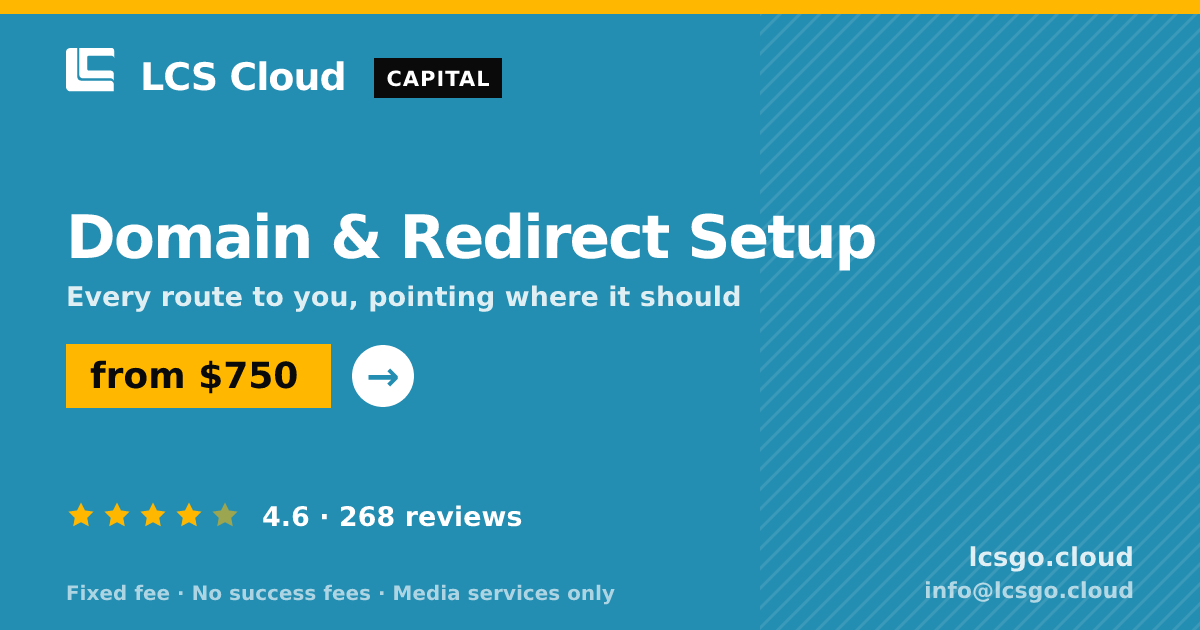 Domain & Redirect Setup — from $750, rated 4.6/5 across 268 reviews. LCS Cloud.
