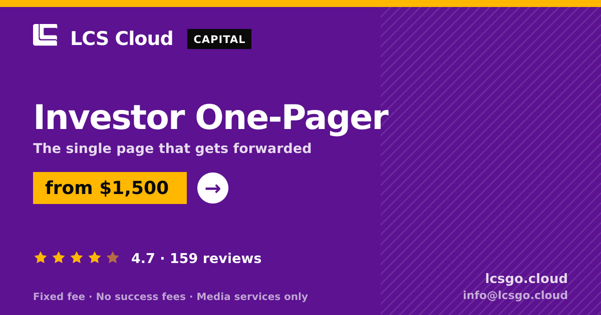 Investor One-Pager — from $1,500, rated 4.7/5 across 159 reviews. LCS Cloud.