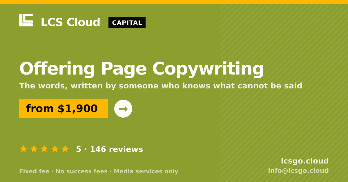 Offering Page Copywriting — from $1,900, rated 5/5 across 146 reviews. LCS Cloud.