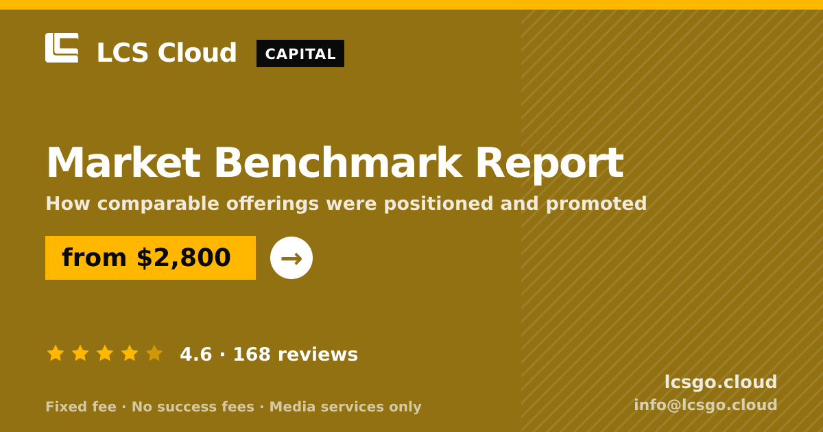 Market Benchmark Report — from $2,800, rated 4.6/5 across 168 reviews. LCS Cloud.