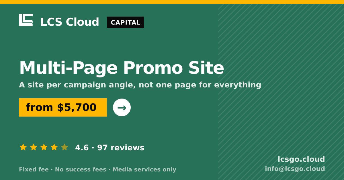 Multi-Page Promo Site — from $5,700, rated 4.6/5 across 97 reviews. LCS Cloud.