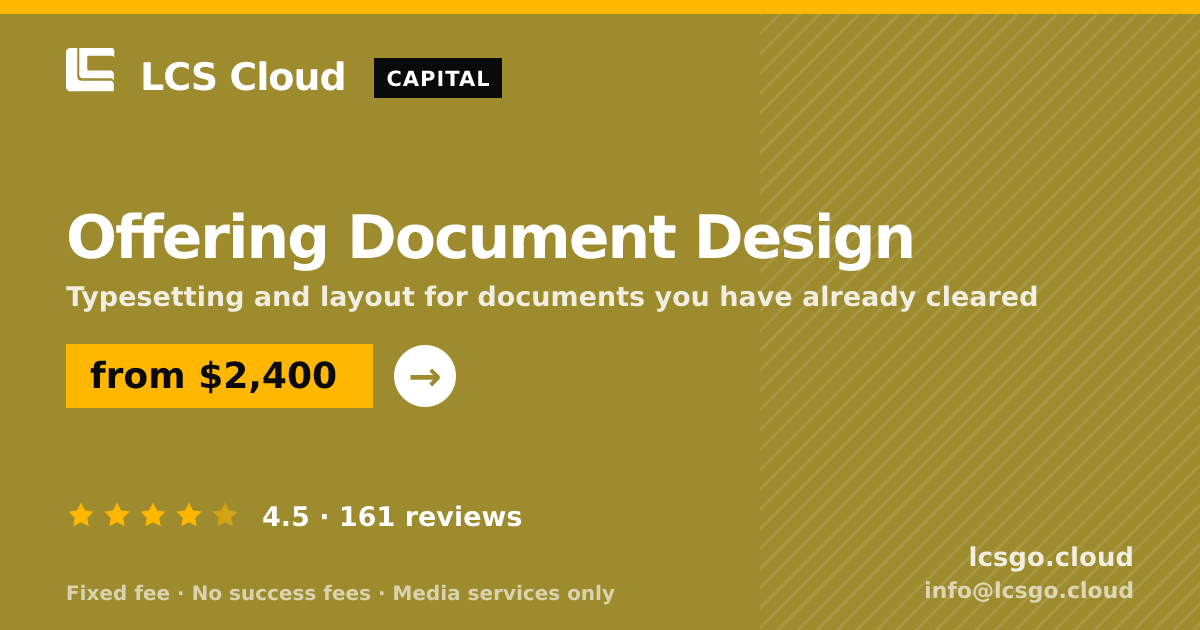 Offering Document Design — from $2,400, rated 4.5/5 across 161 reviews. LCS Cloud.