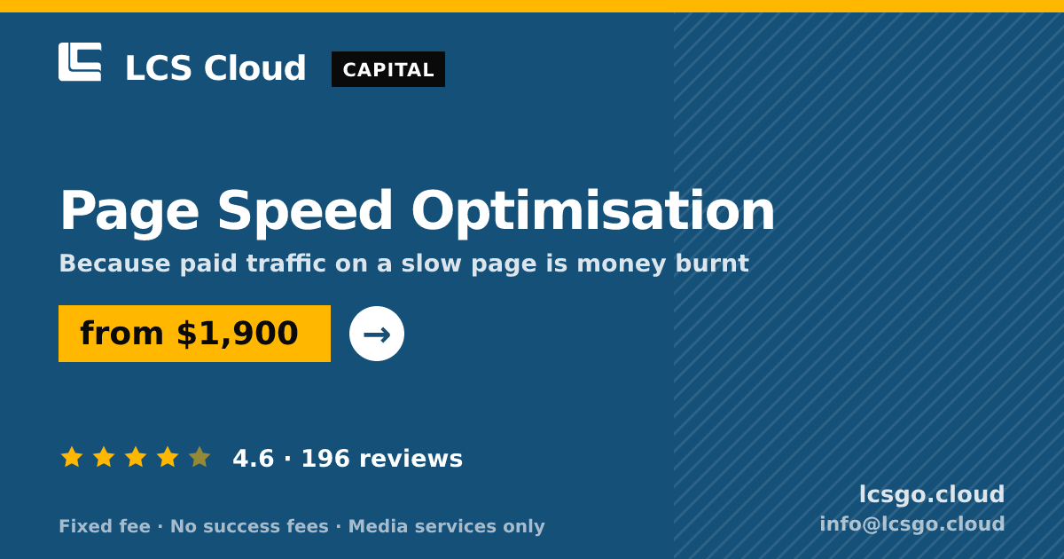 Page Speed Optimisation — from $1,900, rated 4.6/5 across 196 reviews. LCS Cloud.