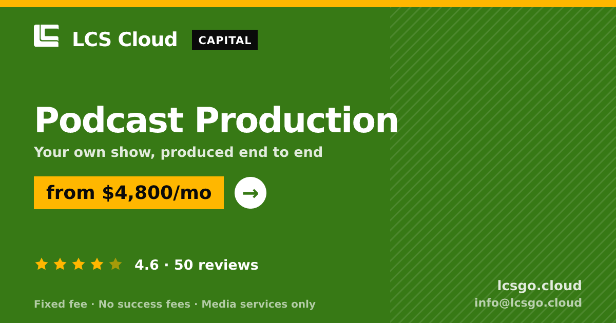 Podcast Production — from $4,800/mo, rated 4.6/5 across 50 reviews. LCS Cloud.