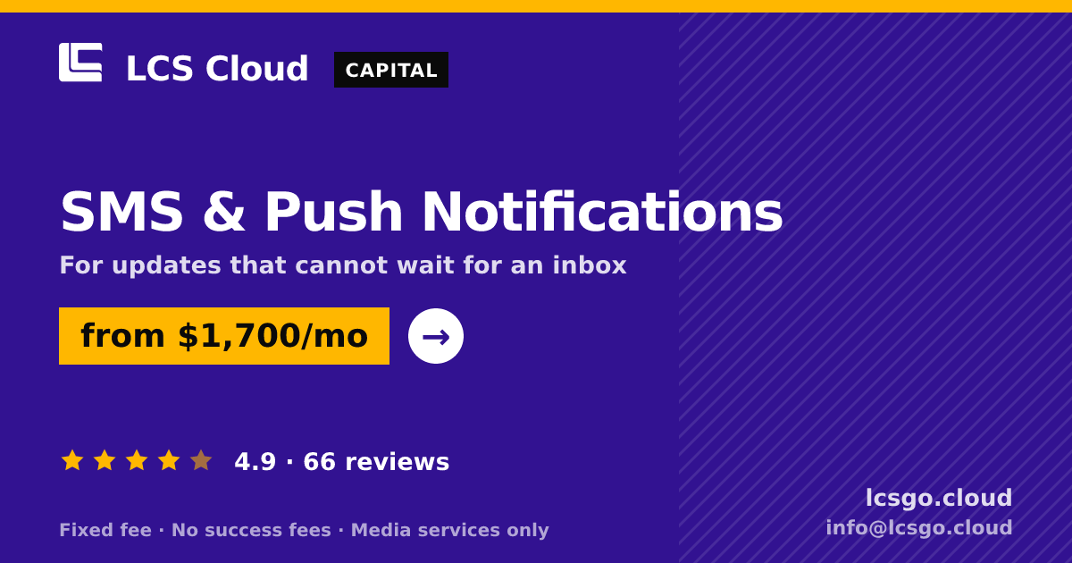 SMS & Push Notifications — from $1,700/mo, rated 4.9/5 across 66 reviews. LCS Cloud.