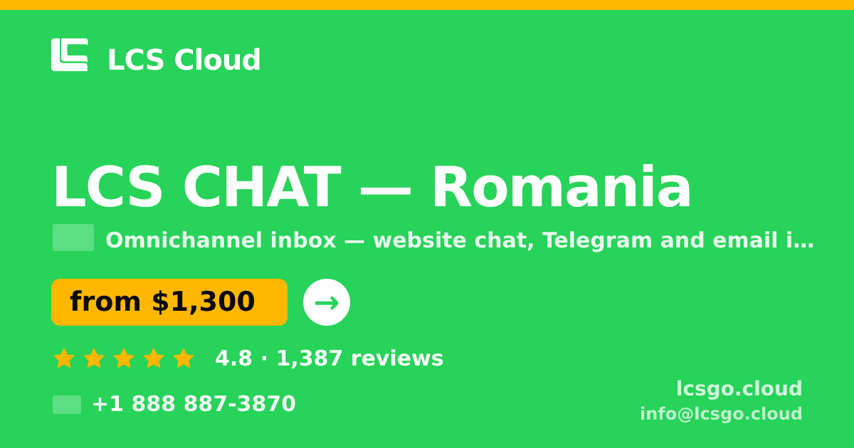 LCS CHAT in Romania — from $1,300/mo, rated 4.8/5 by 1387 clients. LCS Cloud.
