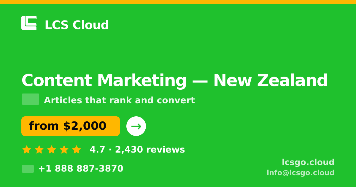 Content Marketing in Christchurch — from $2,000/mo, rated 4.9/5 by 431 clients. LCS Cloud.