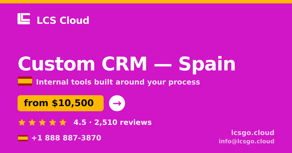 Custom CRM in Spain — from $10,500, rated 4.5/5 by 2510 clients. LCS Cloud.
