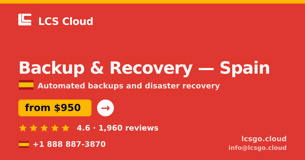 Backup & Recovery in Spain — from $950/mo, rated 4.6/5 by 1960 clients. LCS Cloud.