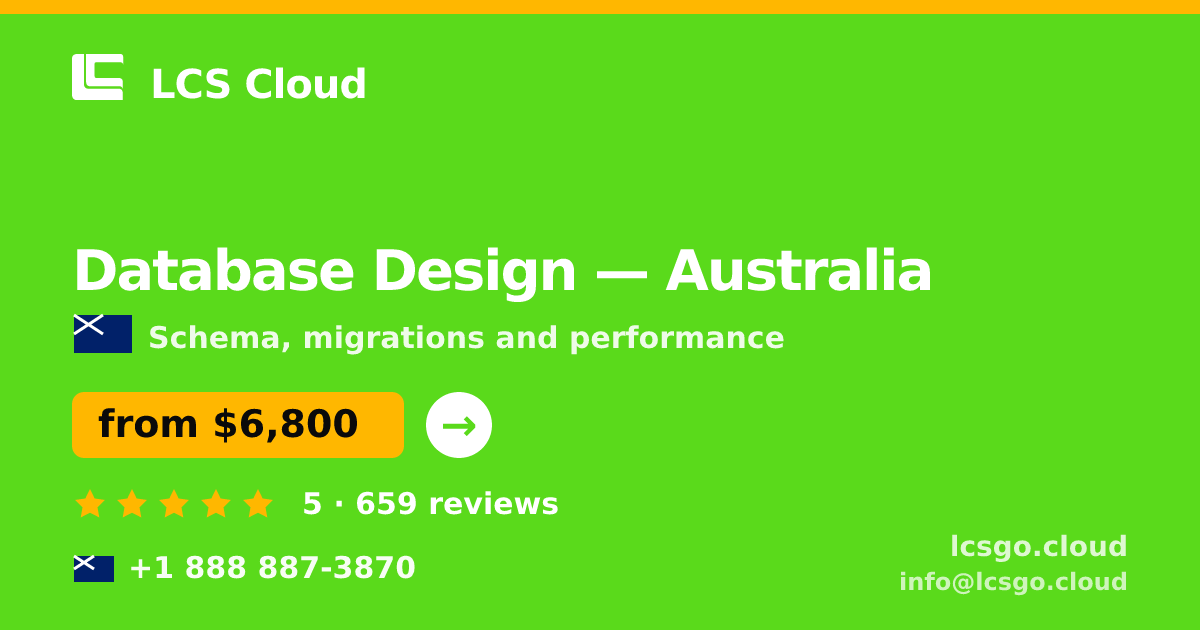 Database Design in Australia — from $6,800, rated 5/5 by 659 clients. LCS Cloud.