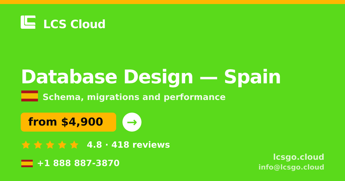 Database Design in Spain — from $4,900, rated 4.8/5 by 418 clients. LCS Cloud.