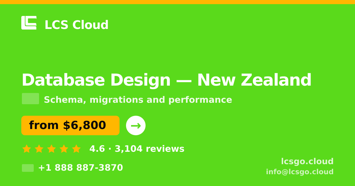 Database Design in New Zealand — from $6,800, rated 4.6/5 by 3104 clients. LCS Cloud.