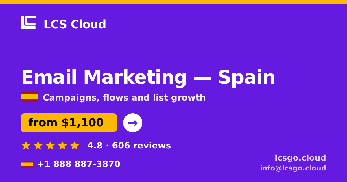 Email Marketing in Spain — from $1,100/mo, rated 4.8/5 by 606 clients. LCS Cloud.