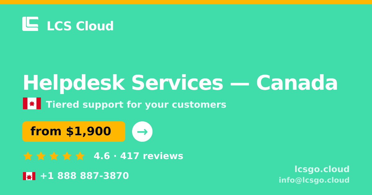 Helpdesk Services in Canada — from $1,900/mo, rated 4.6/5 by 417 clients. LCS Cloud.