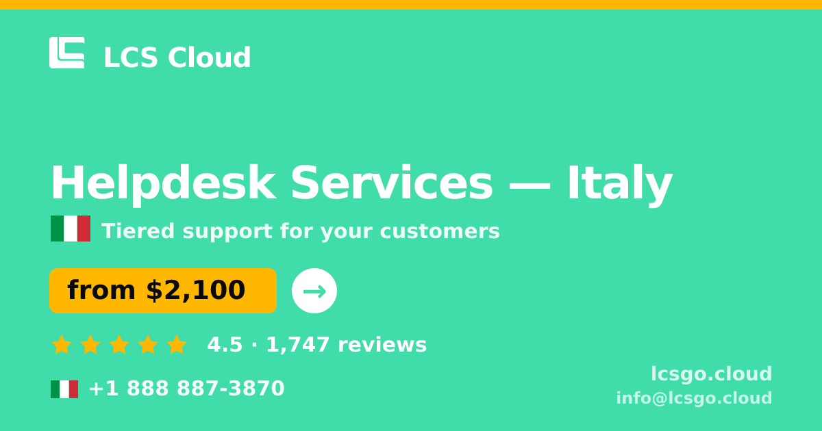 Helpdesk Services in Italy — from $2,100/mo, rated 4.5/5 by 1747 clients. LCS Cloud.