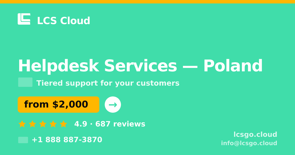 Helpdesk Services in Poland — from $2,000/mo, rated 4.9/5 by 687 clients. LCS Cloud.