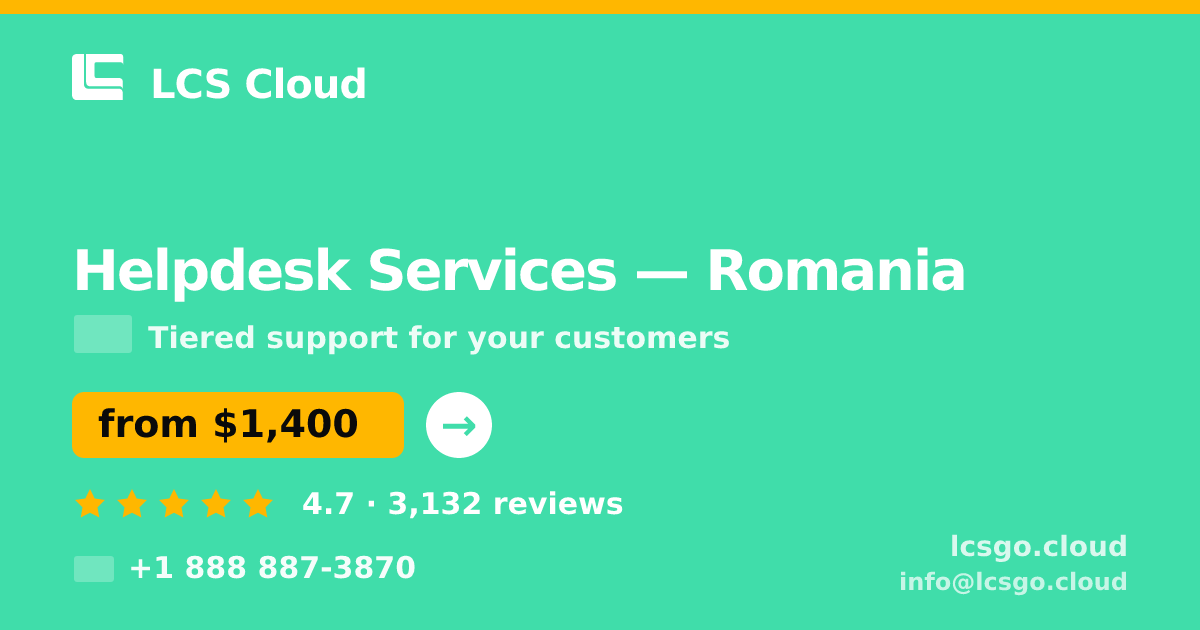 Helpdesk Services in Romania — from $1,400/mo, rated 4.7/5 by 3132 clients. LCS Cloud.