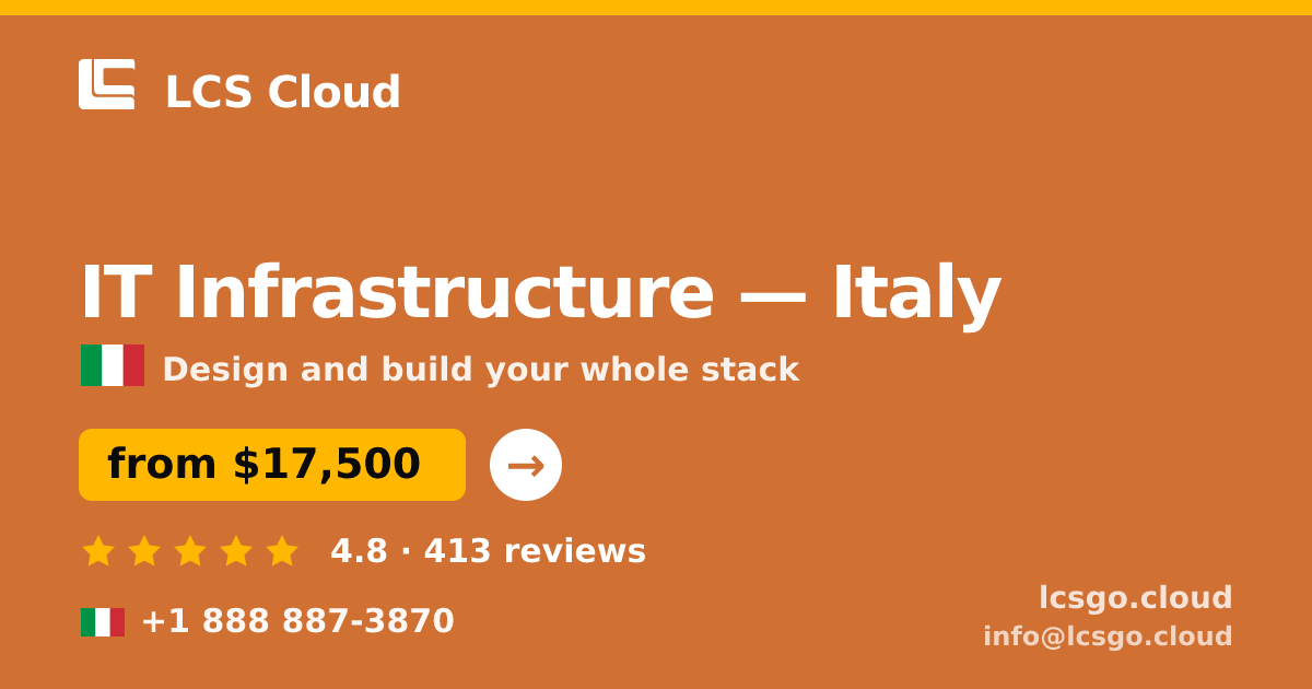 IT Infrastructure in Italy — from $17,500, rated 4.8/5 by 413 clients. LCS Cloud.