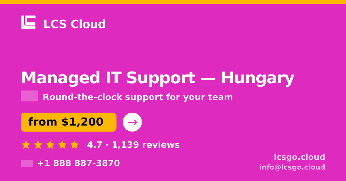 Managed IT Support in Hungary — from $1,200/mo, rated 4.7/5 by 1139 clients. LCS Cloud.