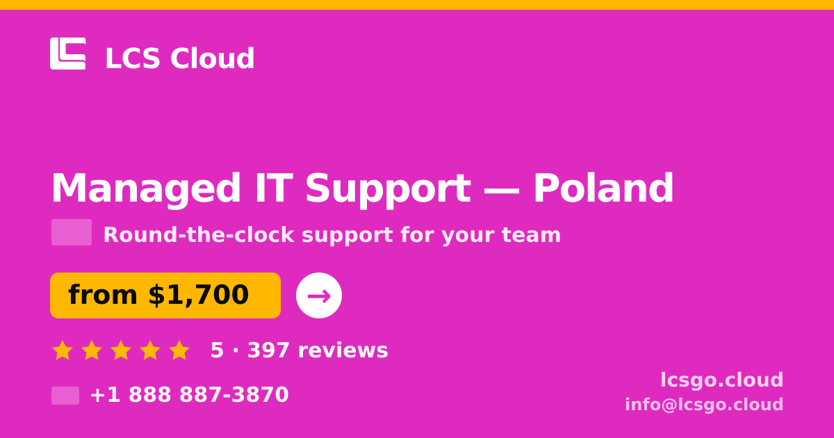 Managed IT Support in Poland — from $1,700/mo, rated 5/5 by 397 clients. LCS Cloud.