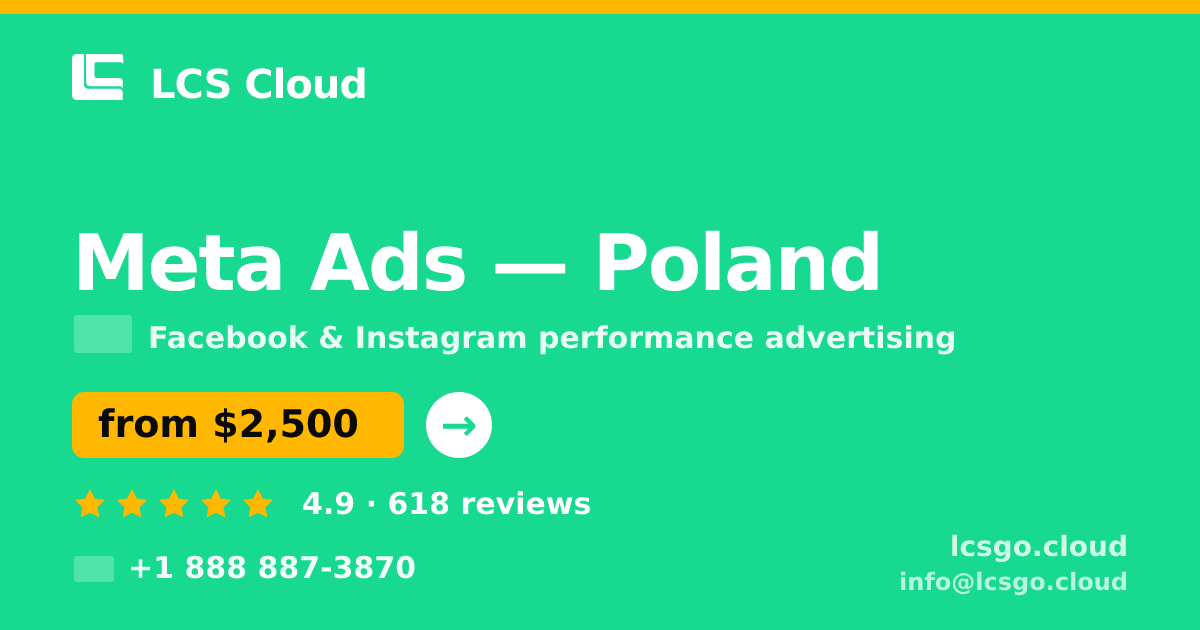 Meta Ads in Poland — from $2,500/mo, rated 4.9/5 by 618 clients. LCS Cloud.