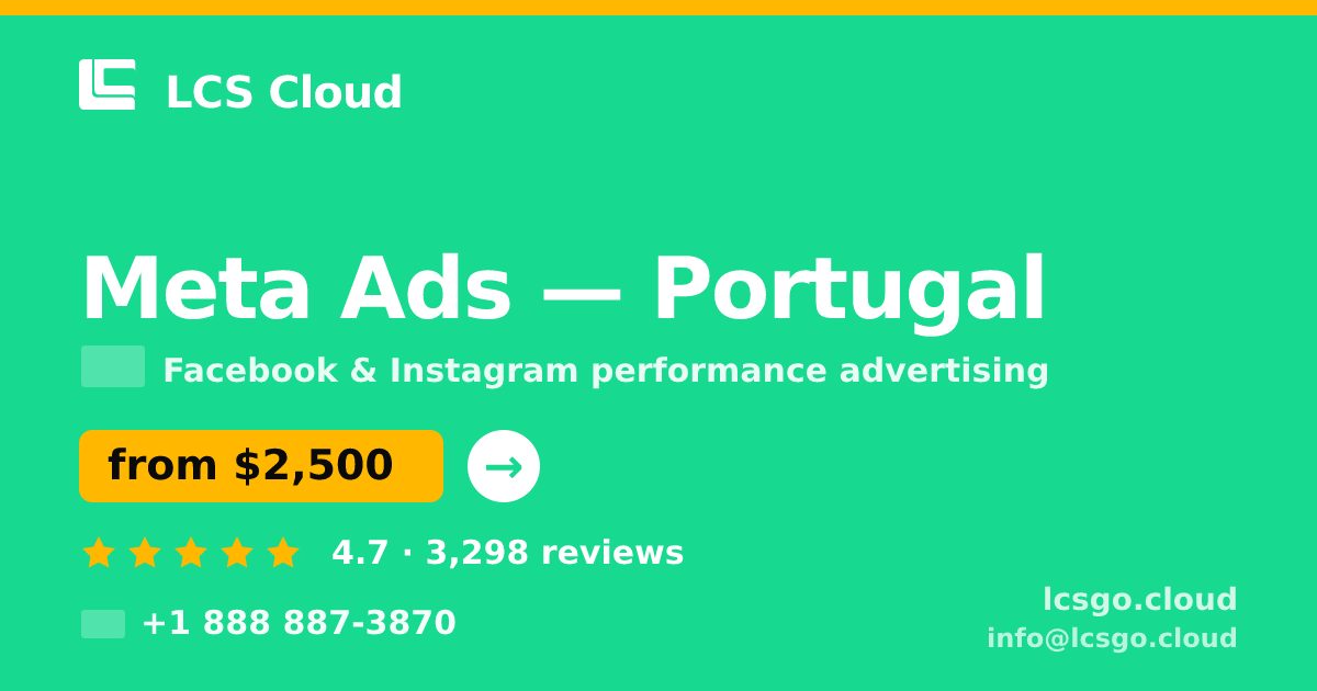 Meta Ads in Portugal — from $2,500/mo, rated 4.7/5 by 3298 clients. LCS Cloud.