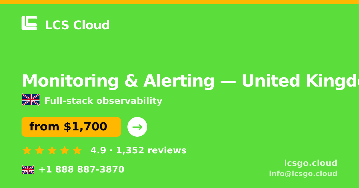 Monitoring & Alerting in United Kingdom — from $1,700/mo, rated 4.9/5 by 1352 clients. LCS Cloud.