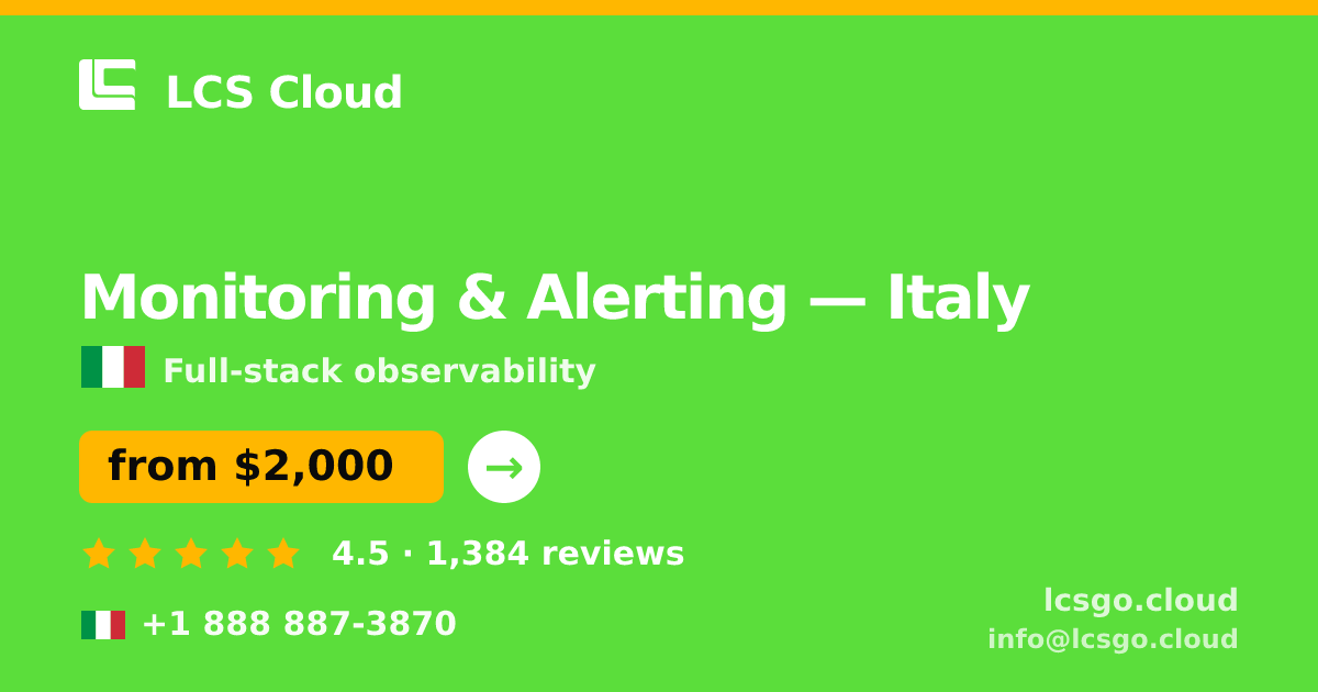 Monitoring & Alerting in Italy — from $2,000/mo, rated 4.5/5 by 1384 clients. LCS Cloud.