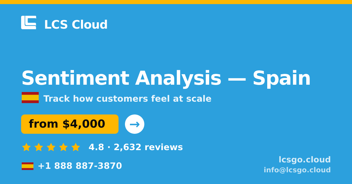 Sentiment Analysis in Spain — from $4,000, rated 4.8/5 by 2632 clients. LCS Cloud.