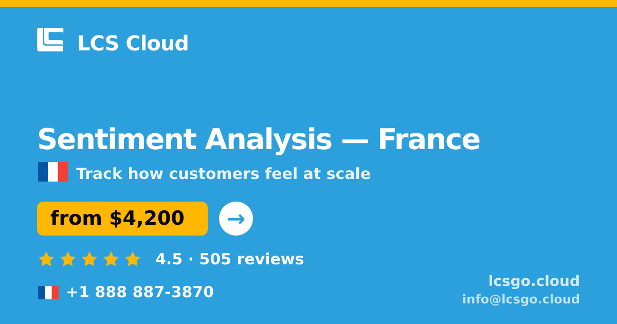 Sentiment Analysis in France — from $4,200, rated 4.5/5 by 505 clients. LCS Cloud.