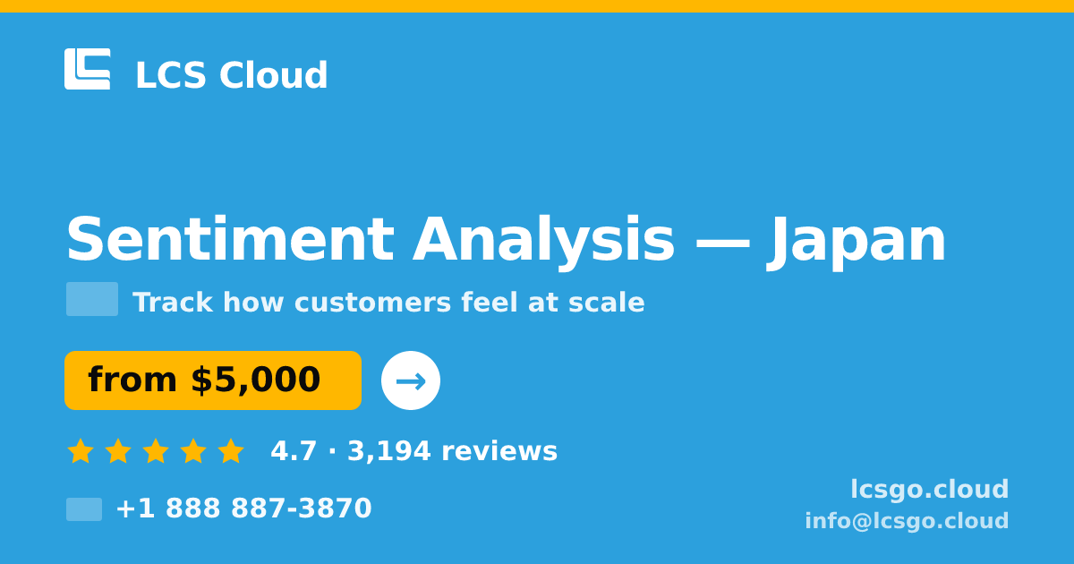 Sentiment Analysis in Nagoya — from $4,900, rated 4.7/5 by 3498 clients. LCS Cloud.