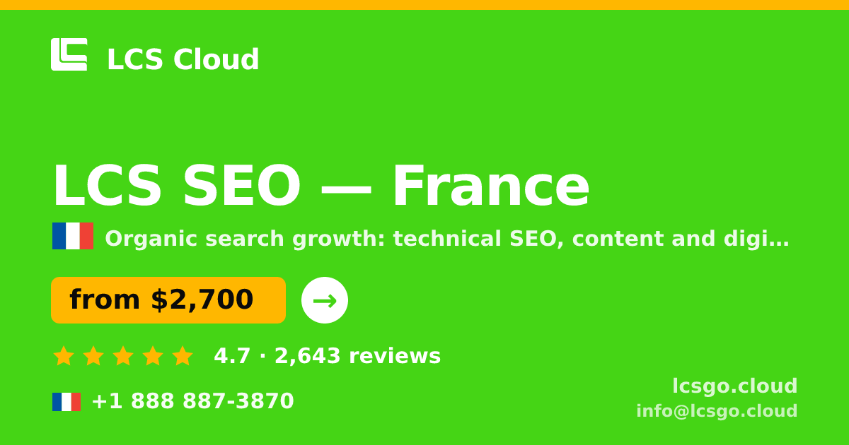 LCS SEO in France — from $2,700/mo, rated 4.7/5 by 2643 clients. LCS Cloud.
