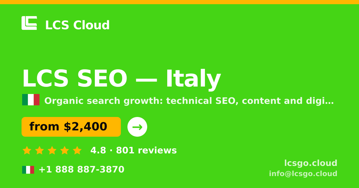LCS SEO in Italy — from $2,400/mo, rated 4.8/5 by 801 clients. LCS Cloud.